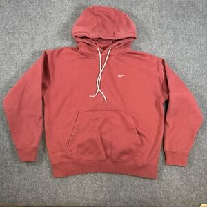 Nike Solo Swoosh Fleece Hoodie Men's Medium Coral Pullover Heavyweight Loose Fit